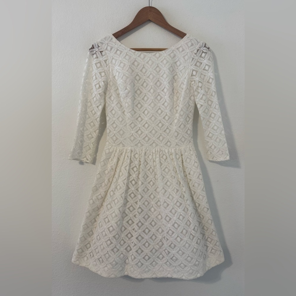 Lilly Pulitzer White Lori Lace Fit Flare Dress 3/4 Sleeves Bridal Resort Size 0